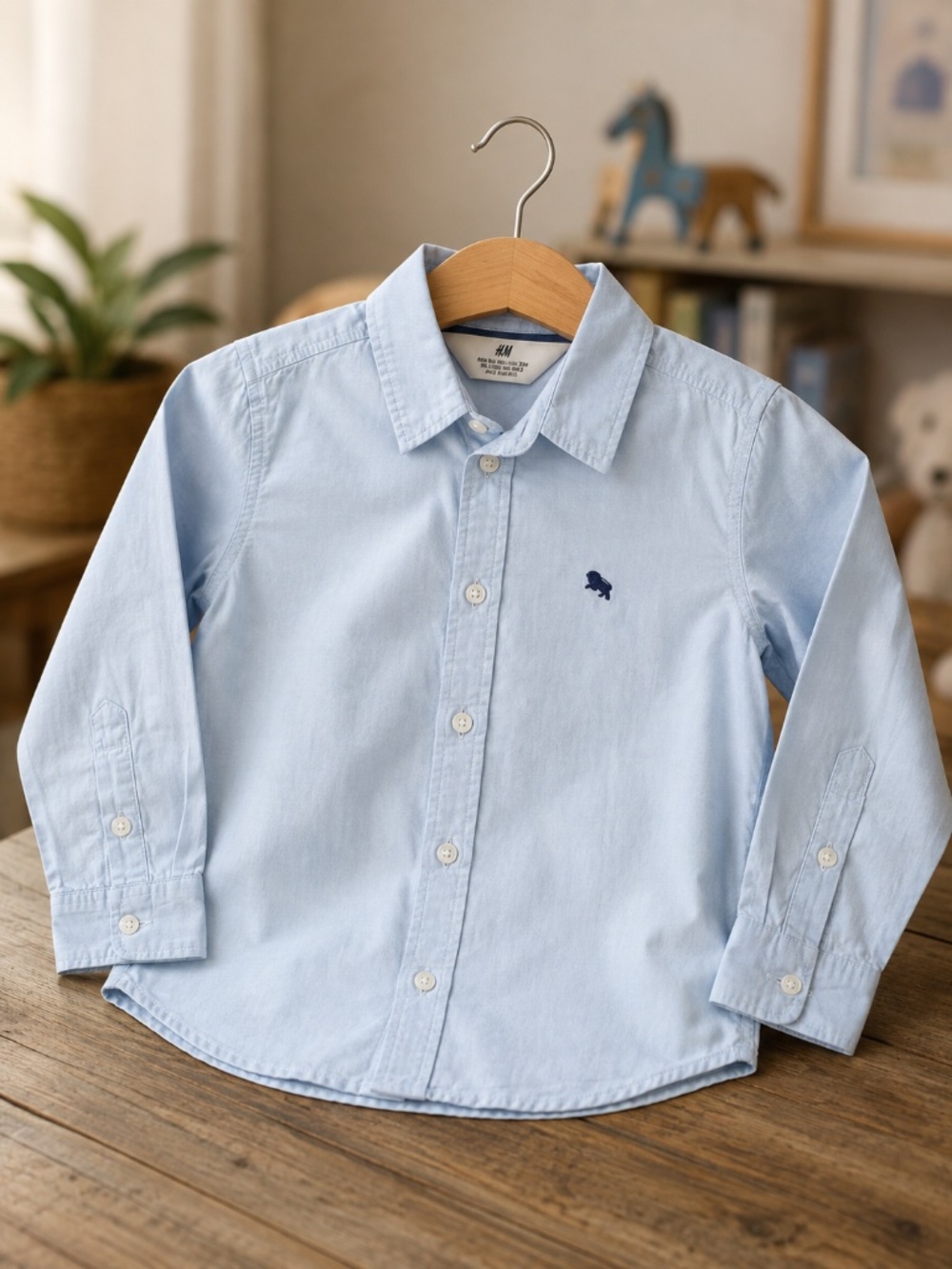 H&M Light Blue Button-Down Shirt | Size 2–3 Years (98 cm) | Toddler Boy